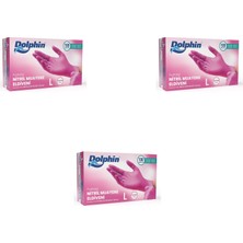 Dolphin Tek Kullanımlık Pembe Nitril Eldiven - Muayne Eldiveni Large Büyük Boy - 100'LÜ 3 Paket