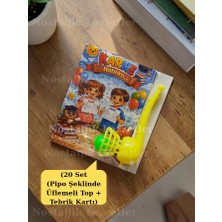 Nostaljik Lezzetler Karne Hediyesi 20 Set Pipo Şeklinde Üflemeli Top ve Tebrik Kartı
