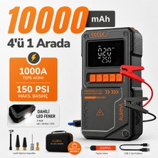 Seyoni Auhma 4’ü 1 Arada Akıllı Akü Takviye Cihazı 10000 Mah Hava Pompası Powerbank ve LED Fener, A8822