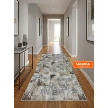 NarStore Home Dinar Gri Kahve Kaymaz Taban Yıkanabilir Kesme Yolluk Halı Modern Desen