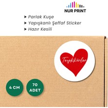 Nur Print Yapışkanlı Sticker, Yuvarlak Etiket, Parlak Kuşe 'teşekkürler' Yazılı