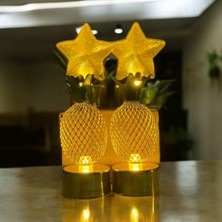 Gümüş Avm 2x Ananas 2x Yıldız Şekilli Mini Metal Konsept LED Işık