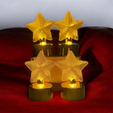 Gümüş Avm Mini Metal Yıldız Konsept LED Işık 4 Adet