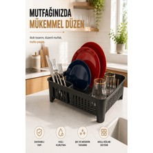 Fevito Bulaşıklık Tezgah Üstü Tabak Bardak Kurutmalık Plastik Bulaşık Sepeti 33X41 cm Siyah S-10567