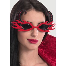 Shoppingfestr Siyah Boynuzlu Kırmızı Renk Alevli Parti Gözlüğü 21X10 cm