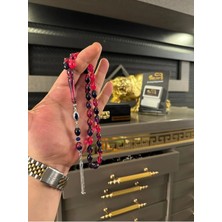 Nadir Çıkan Pembe Mor Damarlı Ateş Kehribar Tesbih 925 Ayar Mineli Gümüş Püskül