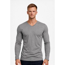Axxel Erkek Gri Melanj Pamuklu Likralı Süprem Uzun Kollu T-SHIRT-D236