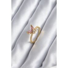 Avensyy Gold Renk Pembe Zirkon Taşlı Kelebek Model Kadın Yüzük