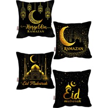 Lover Ramazan Motifli Çift Taraf Baskılı Siyah Dijital Baskılı Kırlent Kılıfı 4lü