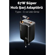 Light Nova 67W Gan Hızlı Şarj Adaptörü | Dahili Retractable Type-C Kablo | 1xusb | Pd 1xtype-C | LCD Gösterge