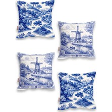Lover Delftware Hollanda Çinisi Çift Taraflı Dijital Baskılı Kırlent Kılıfı Dekoratif Yastık Kılıfı