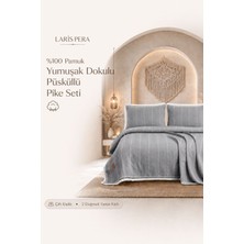 Larispera %100 Pamuk Çift Kişilik Püsküllü Pike Yatak Örtüsü Seti Waffle Dokulu Bordürlü +2 Adet Yastık Kılıfı