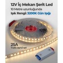 AC Aydınlatma 10 Metre 12V 3200K Gün Işığı Şerit LED + 12V 25A Slim LED Trafosu Hazır Set