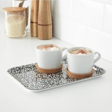 Sunumluk Mini Tepsi 20X28 cm Siyah-Beyaz Melamin Laminat