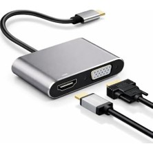 Usb-C Görüntü Dönüştürücü Adaptör 4K HDMI + VGA Çıkışlı Type-C To HDMI VGA Hub Laptop Tablet Telefon Ekran Yansıtma Monitör Tv Projeksiyon Bağlantı Aparatı Plug & Play | NRT-22100