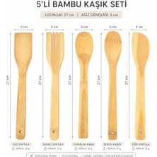5 Parça Bambu Mutfak Kaşık Seti –%100 Doğal, Çizilmeye Karşı Korumalı, Dayanıklı, Hafif, Ergonomik, Tencere ve Tavalar ile Uyumlu, Sağlıklı ve Çevre Dostu Premium Set