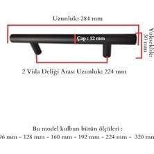 Paslanmaz Metal Kulp, Mat Siyah, Dolap Çekmece Mobilya Kulbu, Tv Ünitesi Yatak Odası Vestiyer Mutfak Için (224 Mm, Adet, 1)