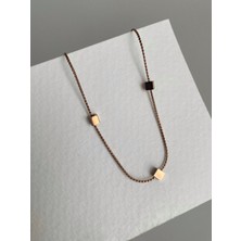 Owentis Çelik Rose Gold Küp Zincir Lavella Kolye -Kararma Yapmaz-