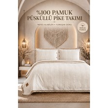 Larispera %100 Pamuk Çift Kişilik Püsküllü Pike Yatak Örtüsü Seti Waffle Dokulu Bordürlü +2 Adet Yastık Kılıfı