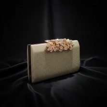 Dilorans Dilora Collection Lüks Görünümlü Gold Taş Işlemeli Abiye Çanta Işıltılı Clutch Portföy Düğün Nişan Gece Davet Çantası