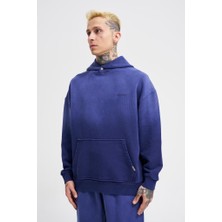 Erkek Gradient Yıkamalı Kapüşonlu Sweatshirt Gece Mavisi
