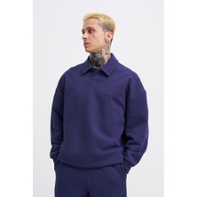 Machinist Erkek Basic Diagonal Polo Sweatshirt Gece Mavisi