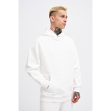 Machinist Erkek Basic Diagonel Kapüşonlu Sweatshirt Ekru