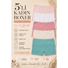 Nicoletta Kadın Boxer Külot 5 Li Paket Pamuklu Likralı Kalpli