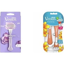 Venus Comfortglide Breeze Kadın Tıraş Makinesi + Yedek Tıraş Bıçağı 2'li ve Venus Riviera Kullan At Kadın Tıraş Bıçağı 2'li