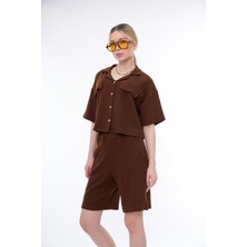 Ponçik Basic Rahat Kalıp Crop Şort Takım 25044