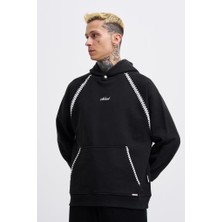 Machinist Erkek Crochet Embroidered Kapüşonlu Sweatshirt Siyah