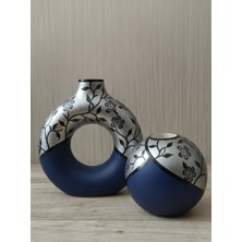 Luniva Home Dekoratif Çiçekli Ev,ofis ve Hediyelik Modern Donut Halka Vazo&küre Mumluk Seti