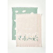 Bella Maison Daisy 2'li Kurulama Bezi Bej-Yeşil (40X50 Cm)