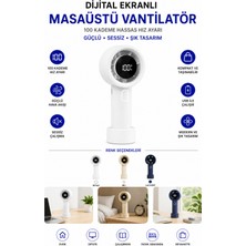 Yussraw 100 Kademe Dijital Ekranlı Mini Masaüstü ve El Fanı USB Şarjlı Taşınabilir El Fanı Ayrılabilir Standlı