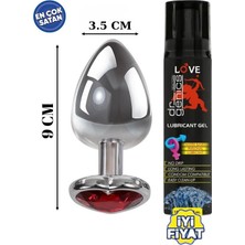 Aşkın Deposu Deromeya Health -Mükemmel Çelik 9 cm Kalpli Elmas Taşlı Süper Kaydırıcı Jel+ Anal Plug 9 cm Duble +Anal Temizlik Pompa Süper Set 100 Sade ml Jel Avantajlı Paket