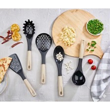 Avcılar Plastik Mutfak Servis Seti 5 Li Kaşık , Kepçe , Kevgir , Spatula , Makarna Kaşığı , Standlı
