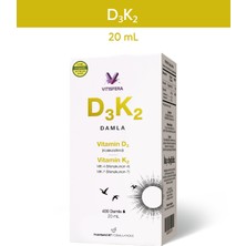 Vitisfera D3K2 Damla - 20 ml - 400 Damla - (1000 Iu D3 & 20 Mcg K2) - %100 Organik Zeytinyağı Bazlı