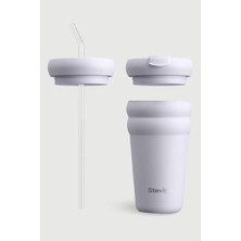 3 Bubble Two-Cap Straw Tumbler Çelik Termos 600 ml Lilac Hint ST-245