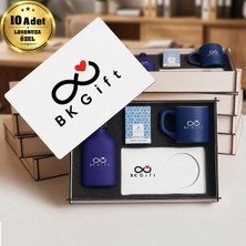 BK Gift Logonuza Özel 10 Adet Kutulu Ahşap Altlıklı Lacivert Fincan & Kolonya &  & Aromalı Kahve Seti – Ahşap Kutulu Kurumsal Hediye Seti