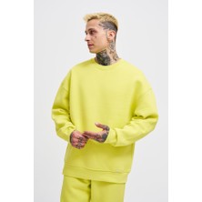 Machinist Erkek Basic Bisiklet Yaka Oversize Sweatshirt Neon Sarı