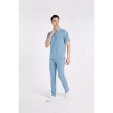 Nur Medikal Giyim Zulu Model Cool Petrol Mavi Renk Soft Likralı Erkek Scrubs Üniforma Takımı