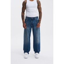 Machinist Erkek Carpenter Baggy Jean Pantolon Mavi