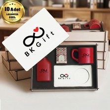 BK Gift Logonuza Özel 10 Adet Kutulu Ahşap Altlıklı Kırmızı Fincan & Kolonya &  & Aromalı Kahve Seti – Ahşap Kutulu Kurumsal Hediye Seti