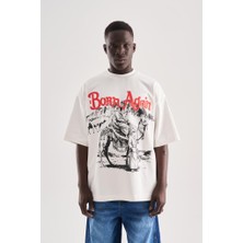 Machinist Erkek Born Again High Printed Oversize Tişört Uzay Grisi