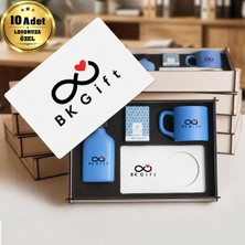 BK Gift Logonuza Özel 10 Adet Kutulu Ahşap Altlıklı Lila Fincan & Kolonya &  & Aromalı Kahve Seti – Ahşap Kutulu Kurumsal Hediye Seti