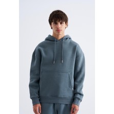 Machinist Erkek Oversize Basic Kapüşonlu Sweatshirt Mavi-Duman