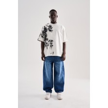 Machinist Erkek Abstract Printed Oversize Tişört Ekru