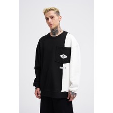 Machinist Erkek Pocket And Pieced Sweatshirt Siyah-Ekru
