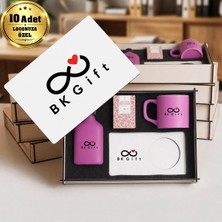 BK Gift Logonuza Özel 10 Adet Kutulu Ahşap Altlıklı Pembe Fincan & Kolonya &  & Aromalı Kahve Seti – Ahşap Kutulu Kurumsal Hediye Seti