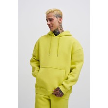Machinist Erkek Oversize Basic Kapüşonlu Sweatshirt Neon Sarı